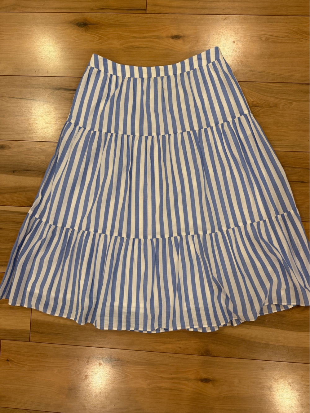 J. Crew 100% Cotton Blue & White Striped Tiered Skirt